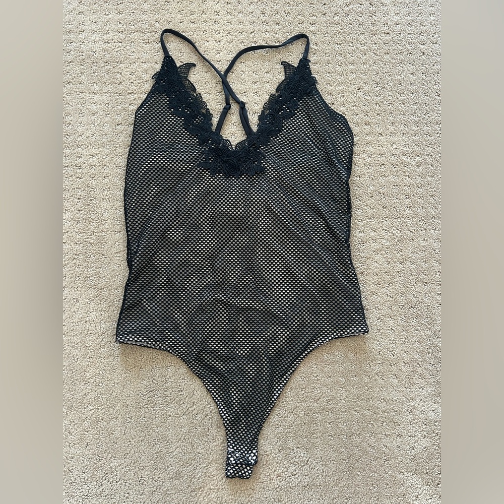 Express Black Lace Mesh Thong Bodysuit